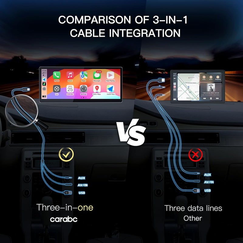 CarABC Wireless Carplay Screen for Car, 8.9'' Portable CarPlay & Android Auto Touchscreen, with 60Fps, 1920 * 720 Ultra High Resolution, Support Steering Wheel Control - Image 5